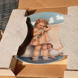 Vintage Decorative Plate with Children and Dolls